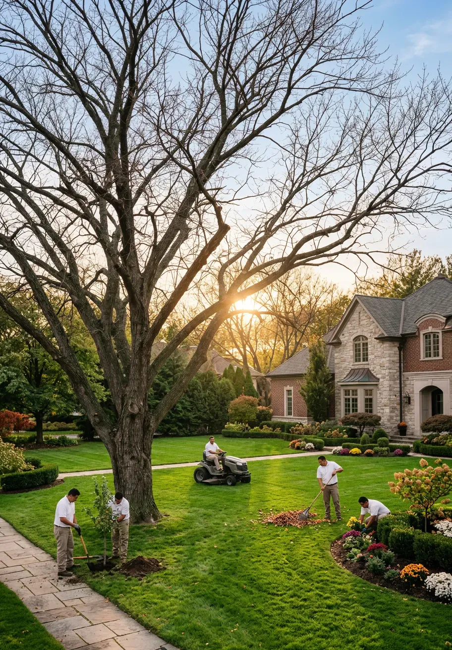 GA Landscaping crew maintaining trees and grounds at a Fairfield County property