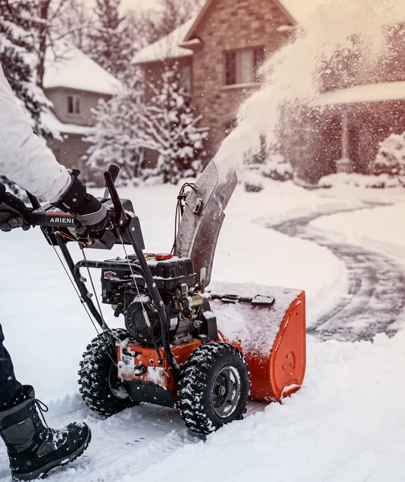 Snow blower clearing a residential driveway in Fairfield County