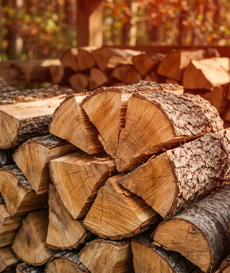 Split seasoned firewood stacked for local delivery in Fairfield County