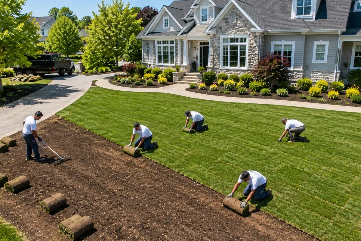 Professional crew installing fresh sod at a Norwalk, Connecticut residential property